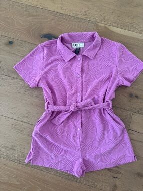 Beach Riot Girls' Little Gia Terry Cloth Romper in Shell Pink-Size 11/12